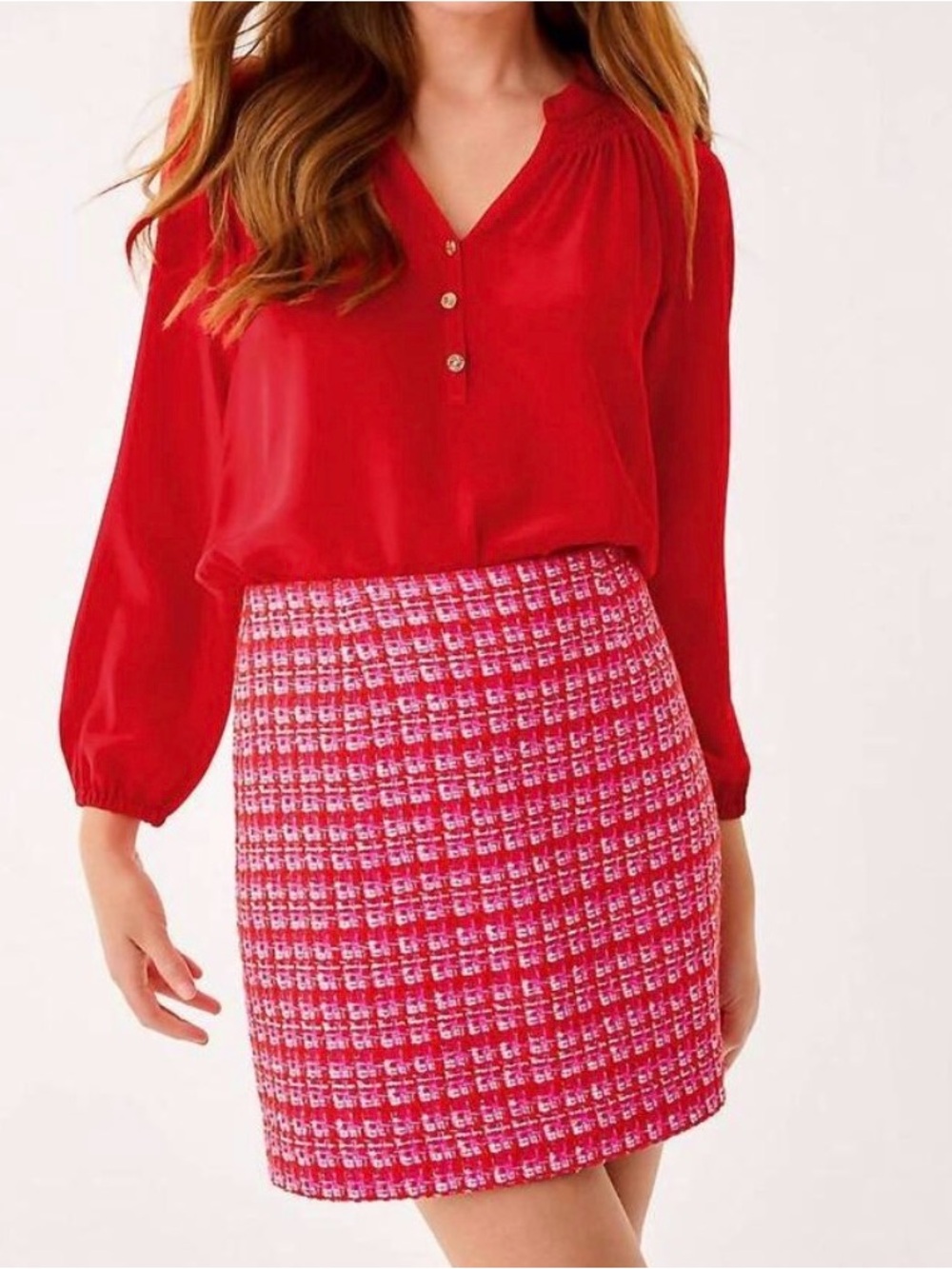 Lilly Pulitzer, cranberry Red Tweed Mini skirt, NWT also have jacket sz 4